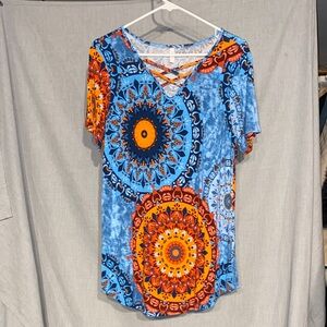 Colorful Mandala Print Short Sleeve Top